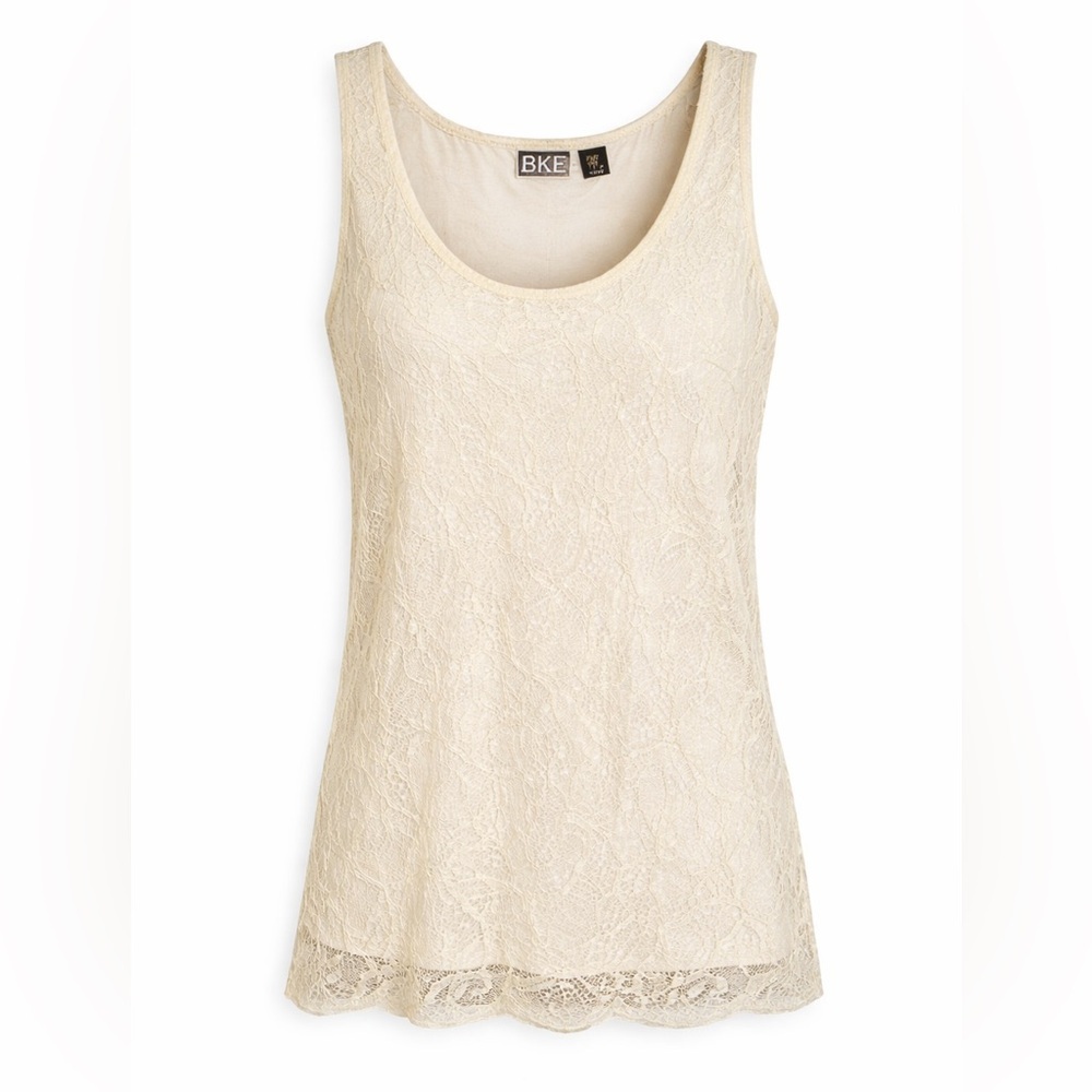 BKE Lace Tank Ivory Boho Coquette Cottagecore Sheer Romantic Top- Medium